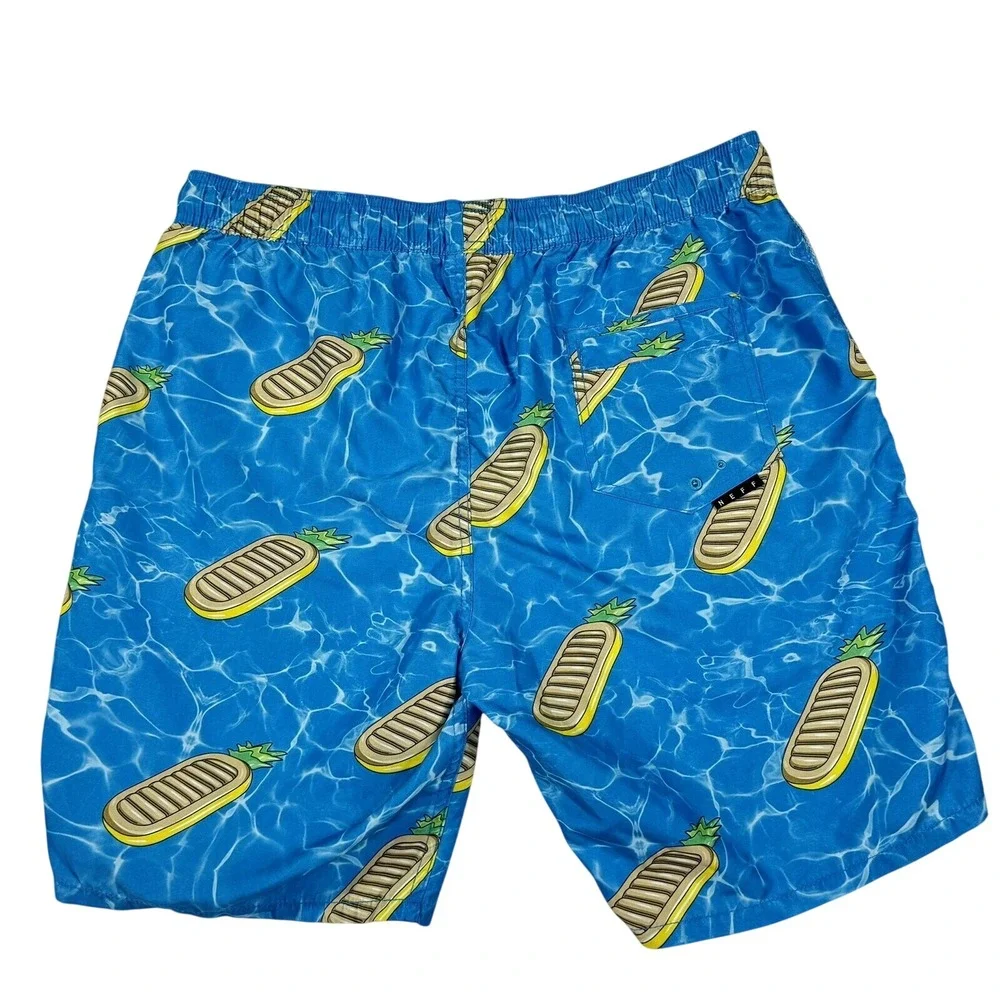 Neff‎ Swim Trunks Men M Blue Pineapple Pool Float Print Board Shorts Beach Surf